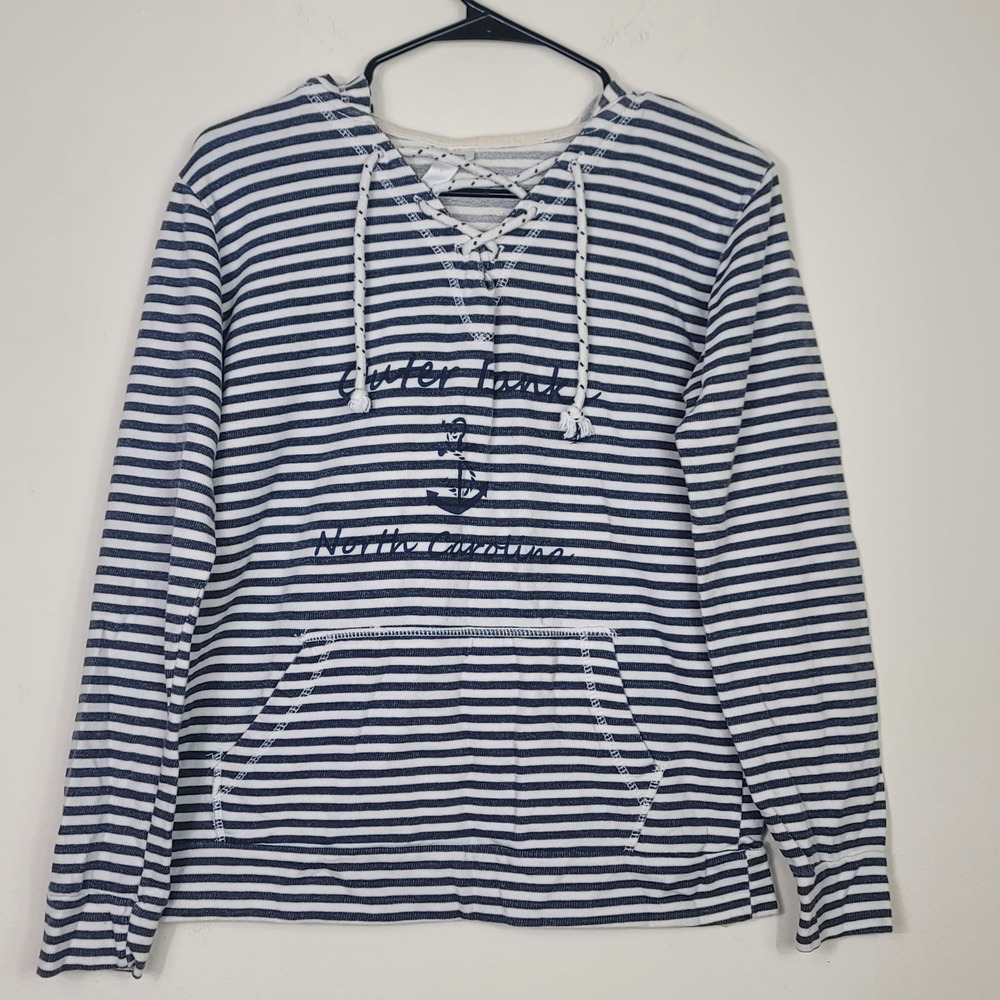Vineyard Crew Med Outer Banks North Carolina Striped Hoodie Womens Coastal Beach